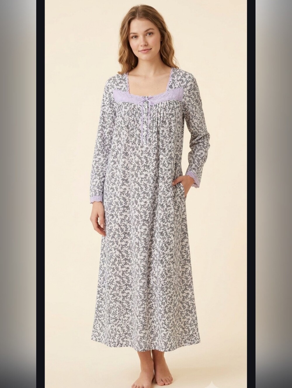 Eileen West Womens 100% Cotton Black White Floral Ballet Night Gown Small